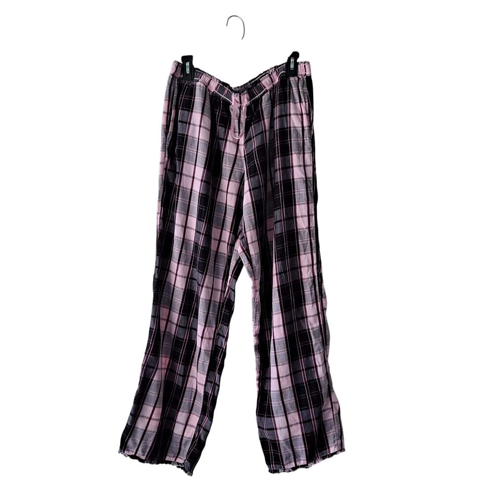 Victoria's Secret Pajama Pants Plaid Flannel Cotton Loungewear Pink Black Size L